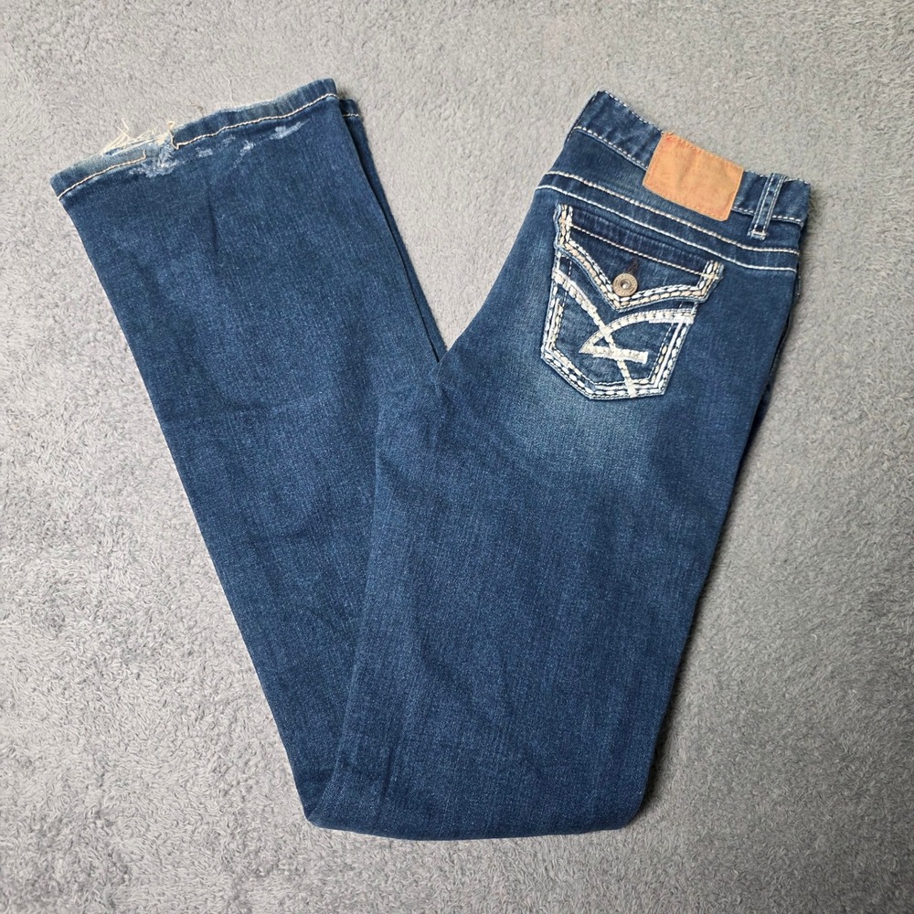 Amethyst Womens Size 9 Bootcut Jeans Dark Wash Embroidered Flap Pocket Denim